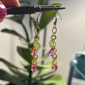 Handmade Gold and Pink Drop Earrings